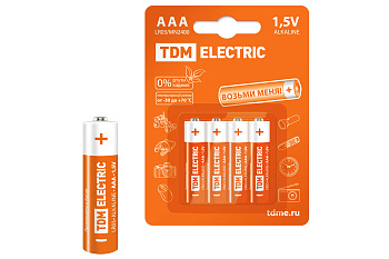 Элемент питания LR03 AAA Alkaline 1,5V BP-4 TDM