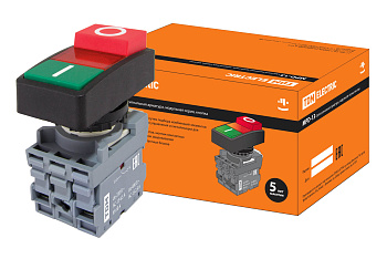Кнопка двойная MPD13-11R (зеленая/красная-выступающая) (LED) в сборе d22мм/220В (I/O)  линза красная TDM