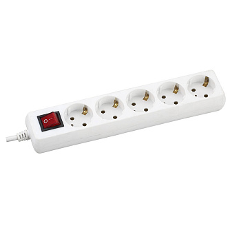 Удлинитель бытовой GES-16-3x100-5-5m-S, 16А, 3х1 мм2, 5 места, 5 метров, с заземлением, с выключателем