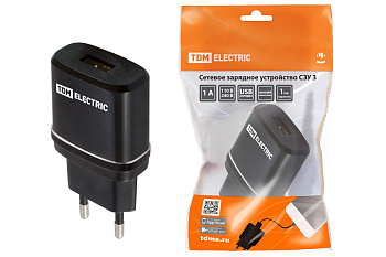 Сетевое зарядное устройство, СЗУ 6, Quick Charge 3.0, 3 А, 1 USB, черный, TDM