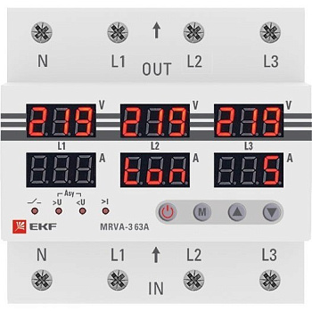 Реле напряжения и тока трехфазное с дисплеем MRVA-3 63А EKF