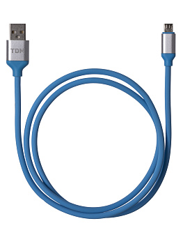 Дата-кабель, ДК 16, USB - micro USB, 1 м, силиконовая оплетка, голубой, TDM